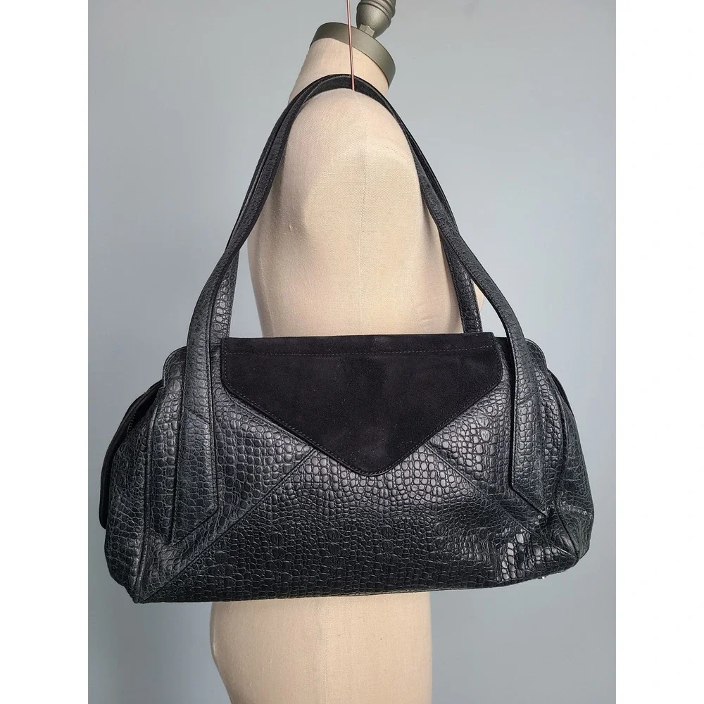 Smythson of Bond Street Alligator Leather Purse Black Suede Vintage Luxury‎ Euro